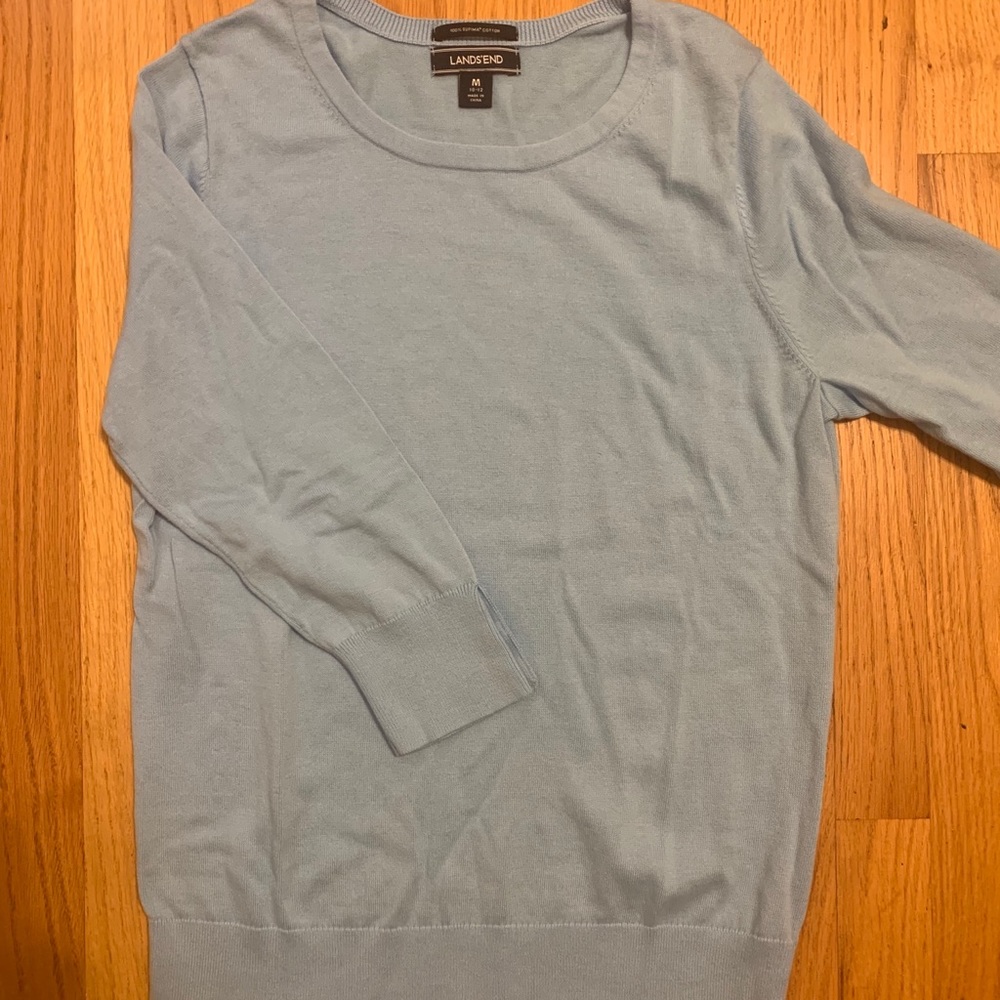 Lands End baby blue cotton light weight sweater